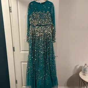 ASOS Design Anarkali Maxi Dress in scatter sequin in turquoise